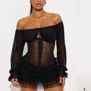 Fashion Nova Black Sheer Off-Shoulder Dress